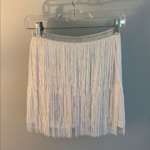Source Unknown Ivory Fringe Mini Skirt with Shimmer Waistband